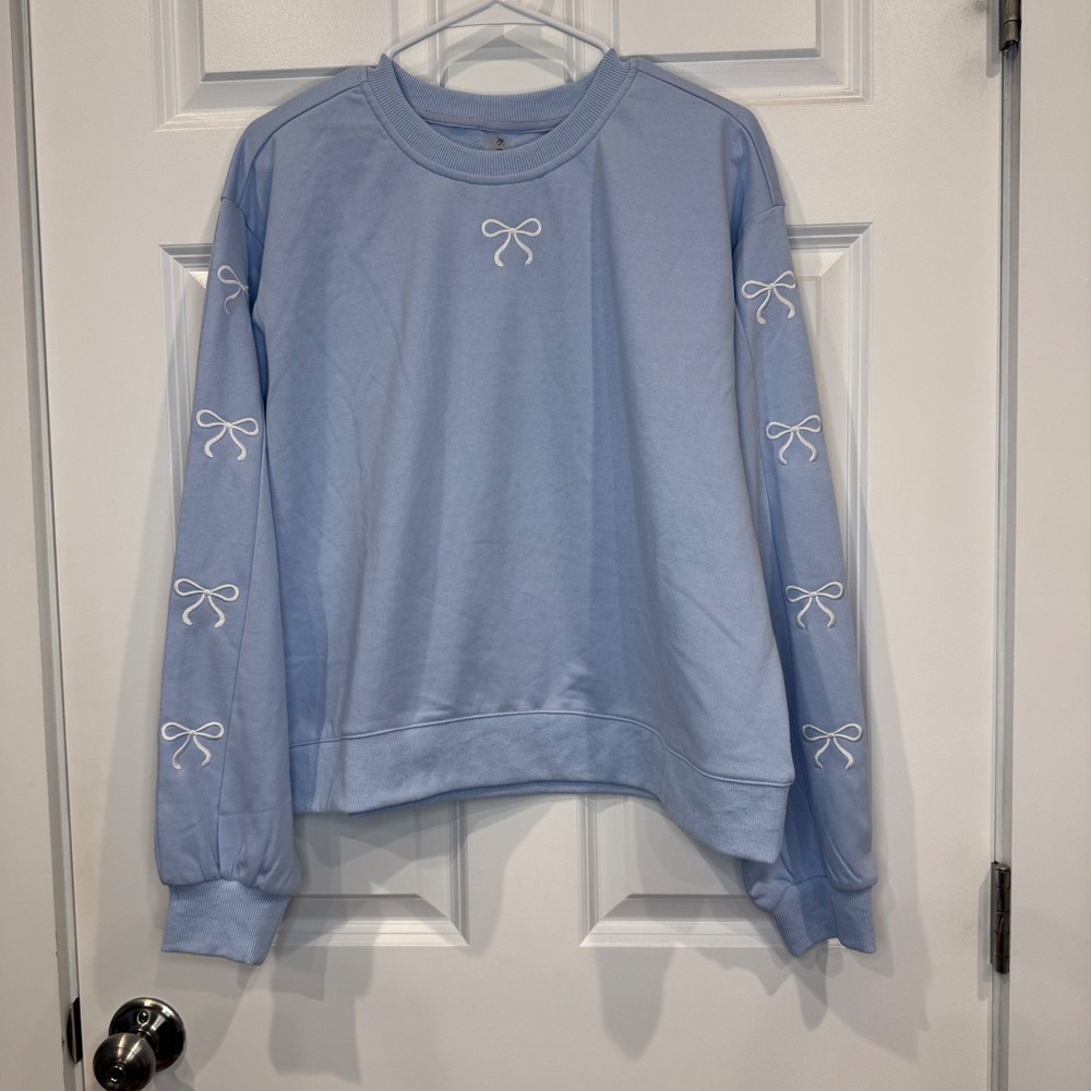 AS Revival Light Blue Bow Embroidered Sweatshirt Crewneck Size Medium